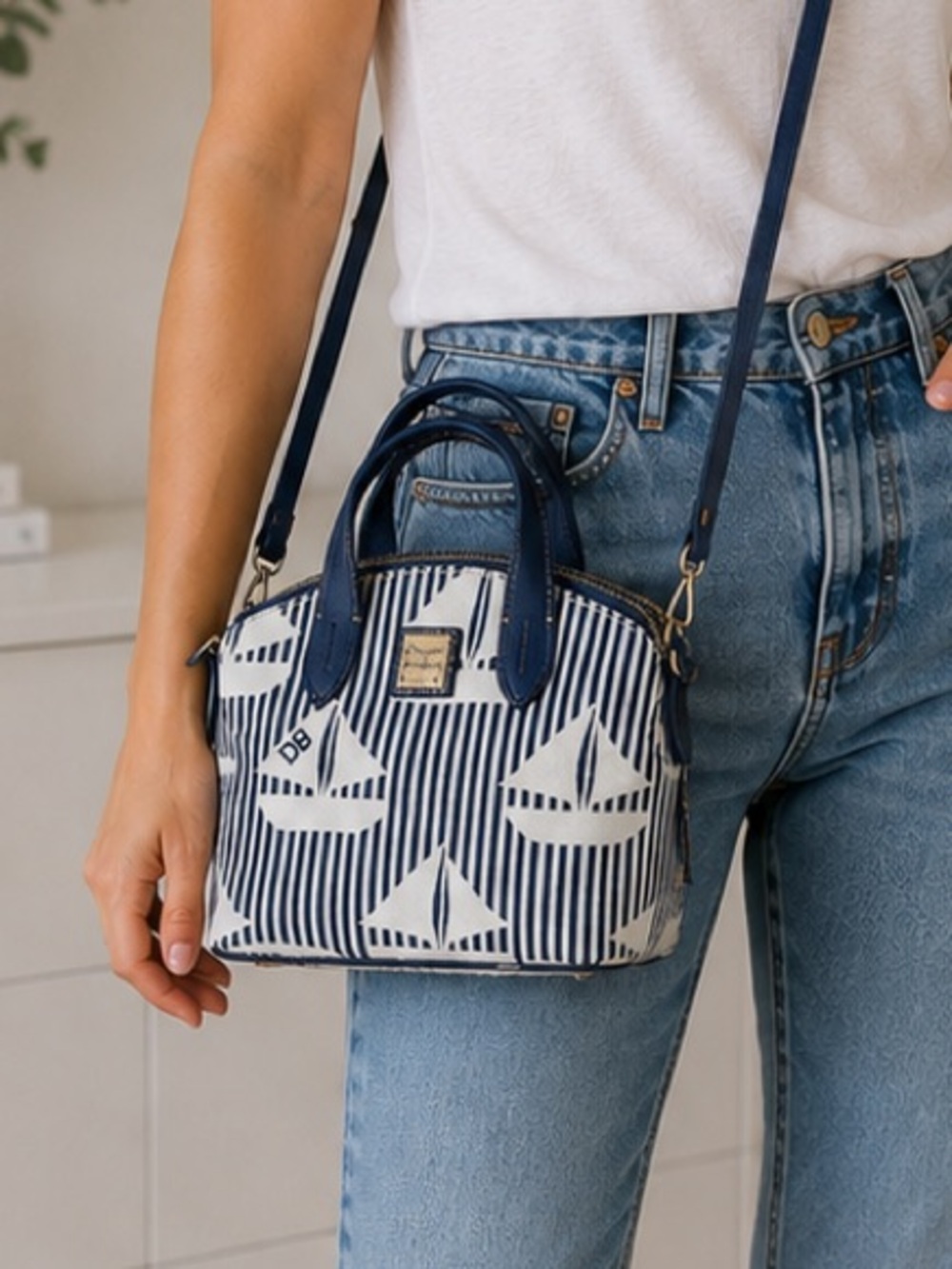 Dooney & Bourke Nautical Sailboat Mini Satchel Crossbody Navy White NEW